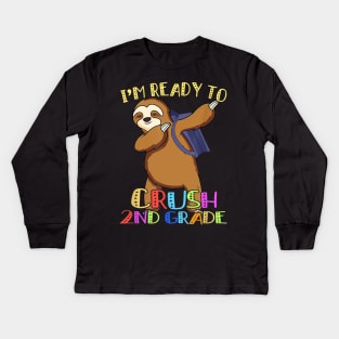 2nd Grade Dabbing Sloth Back To School Kids Girls Boys Kids Long Sleeve T-Shirt